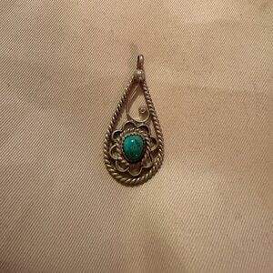 .925 Sterling Silver and Turquoise Pendant - signed SK